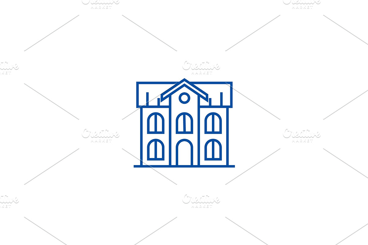 School building line icon concept in Illustrations - product preview 8