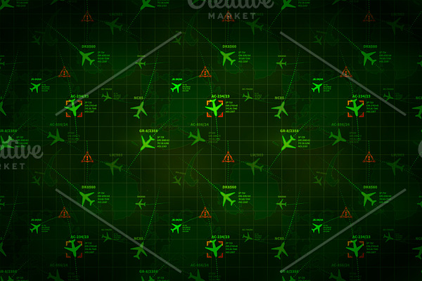 Green military radar with planes