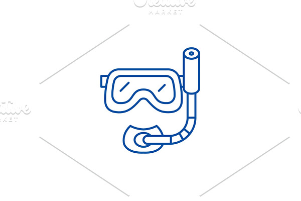 Scuba diving mask line icon concept