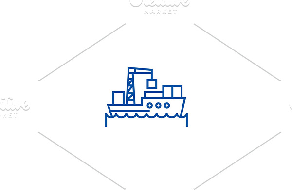 Sea logistics, ship line icon