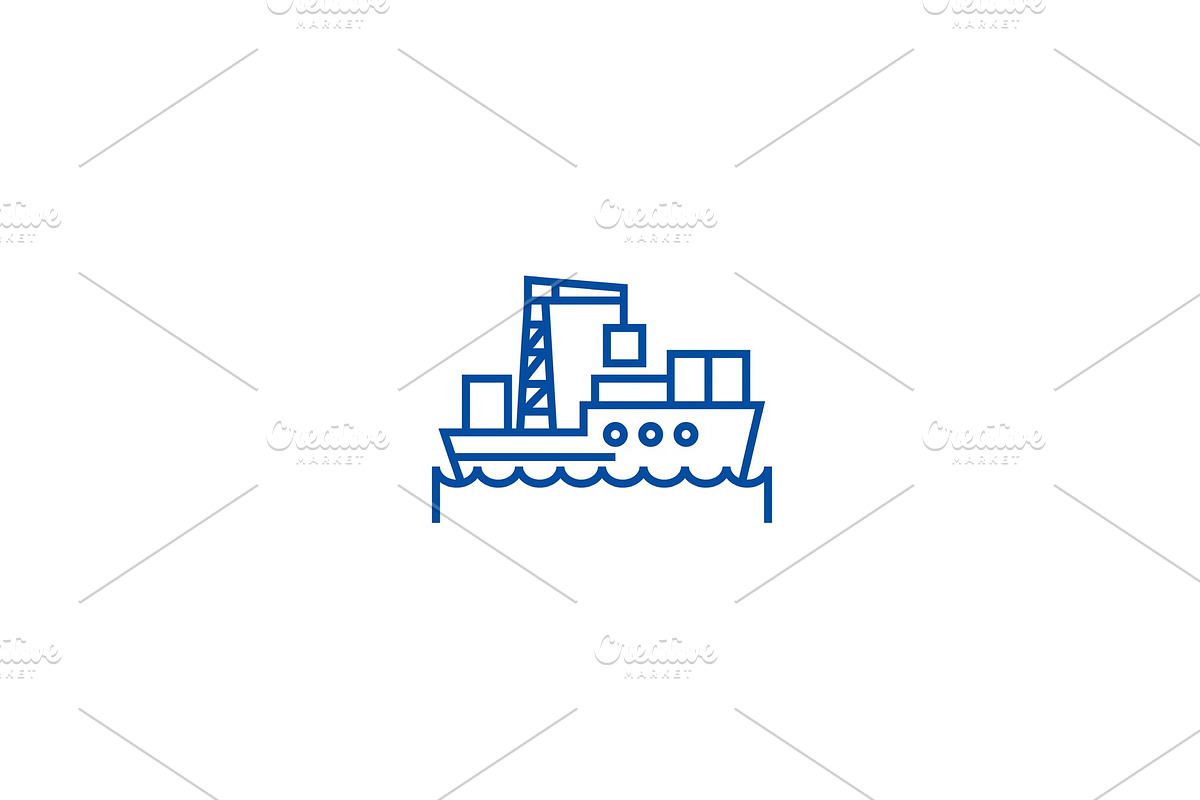 Sea logistics, ship line icon in Illustrations - product preview 8