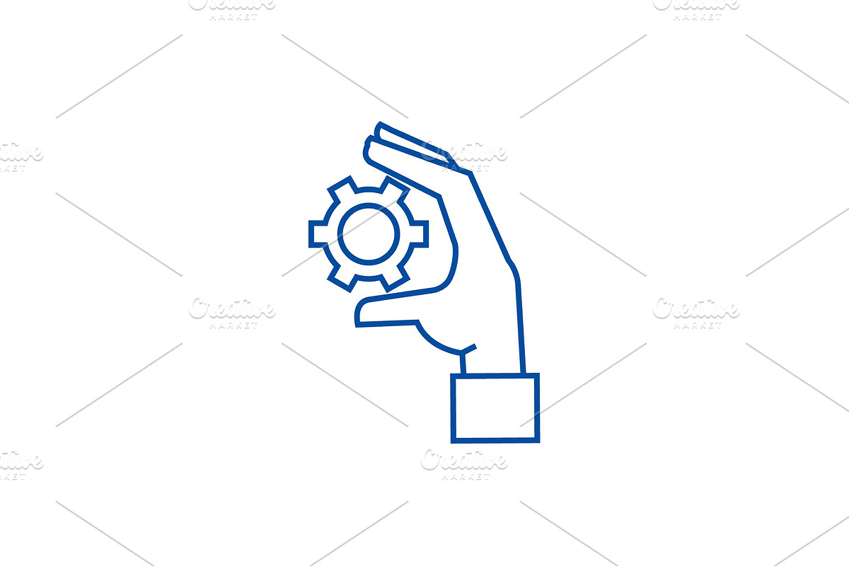 Settings gears in hand line icon in Illustrations - product preview 8