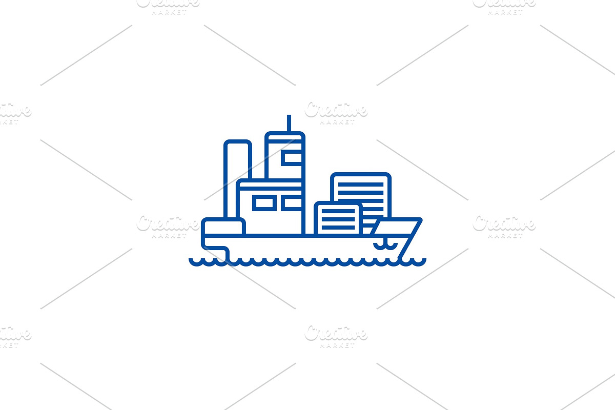 Ship cargo container line icon in Illustrations - product preview 8