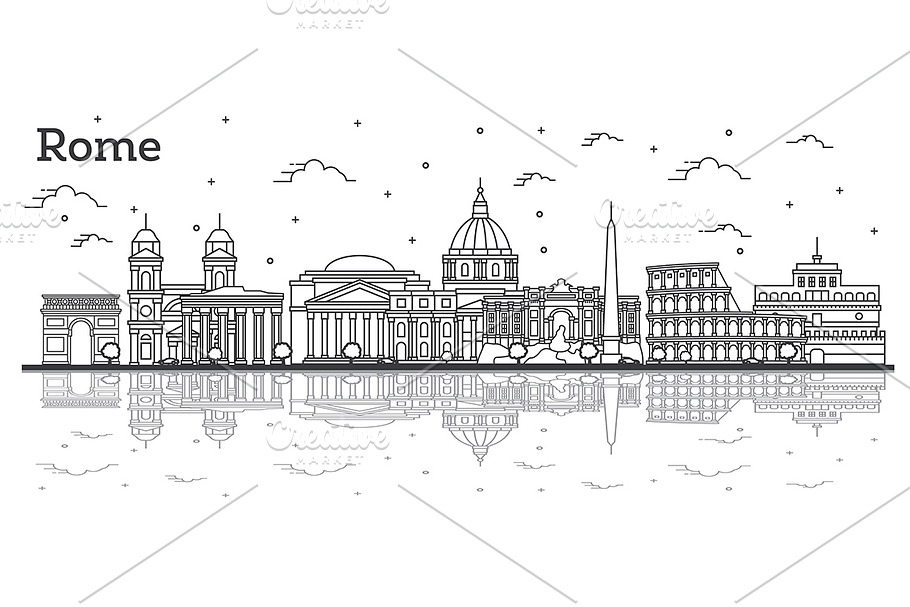 Outline Rome Italy City Skyline in Illustrations - product preview 8