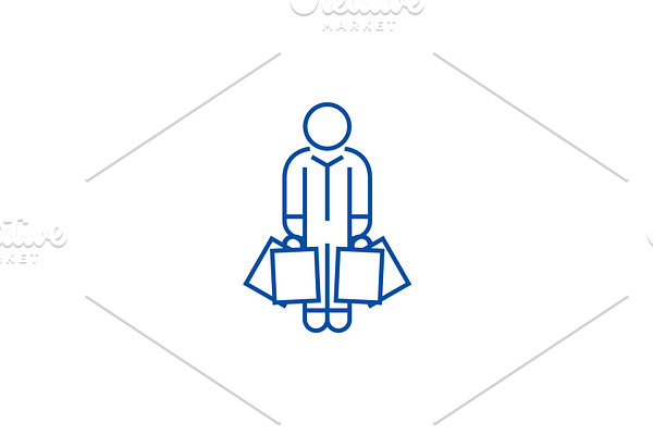 Shopper man with bags line icon