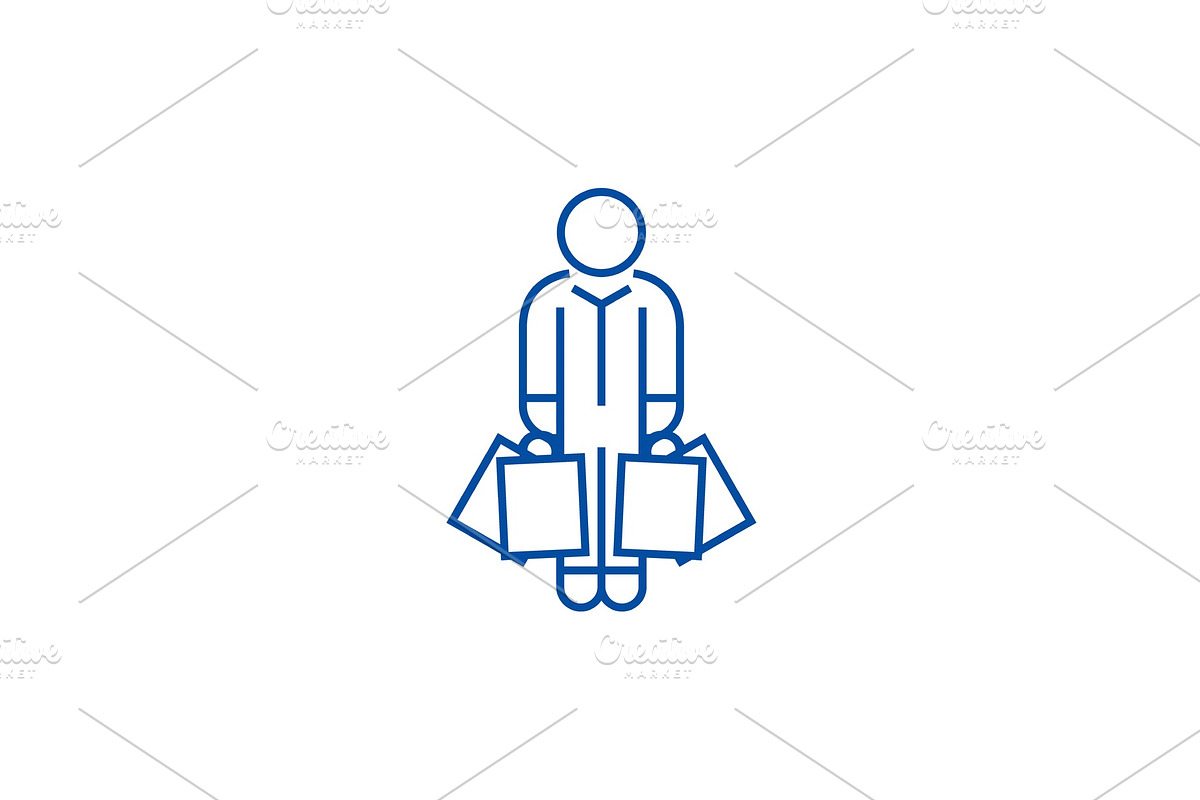 Shopper man with bags line icon in Illustrations - product preview 8