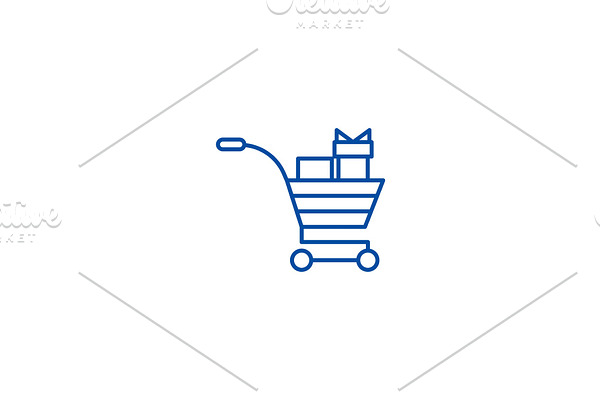 Shopping cart with gifts line icon