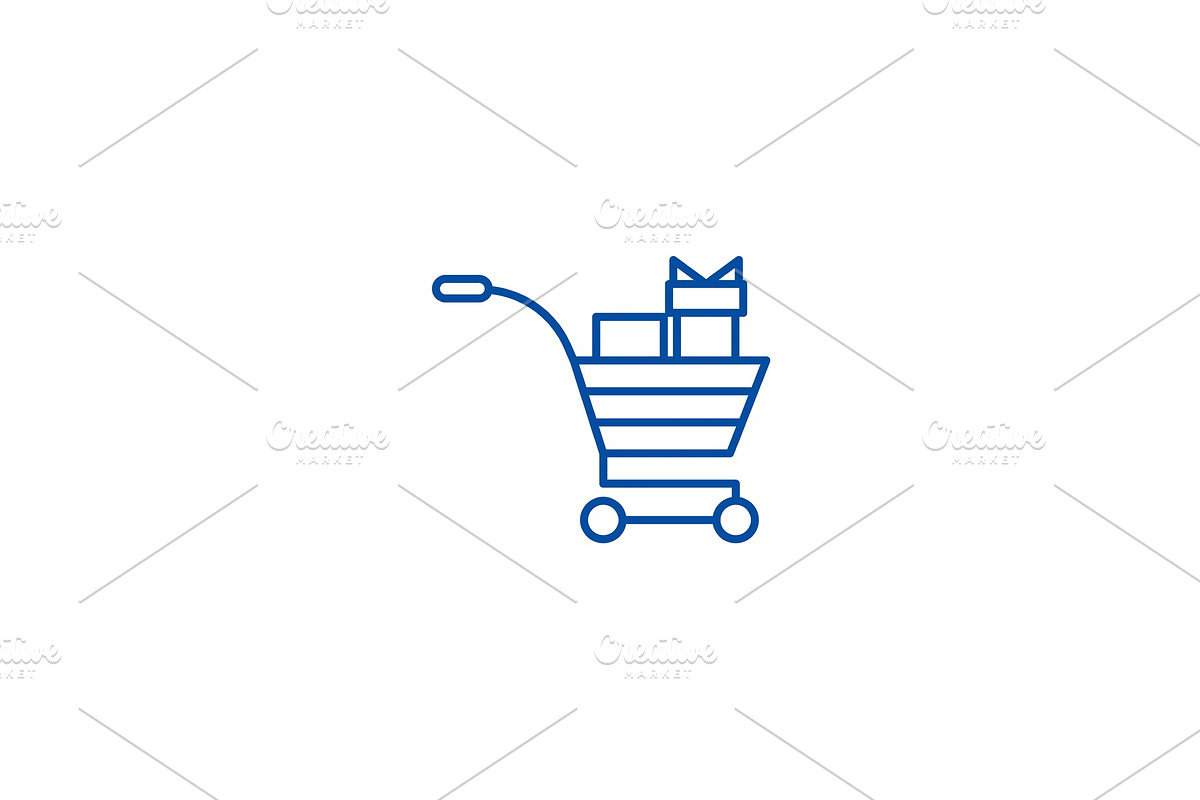 Shopping cart with gifts line icon in Objects - product preview 8