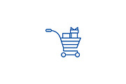 Shopping cart with gifts line icon