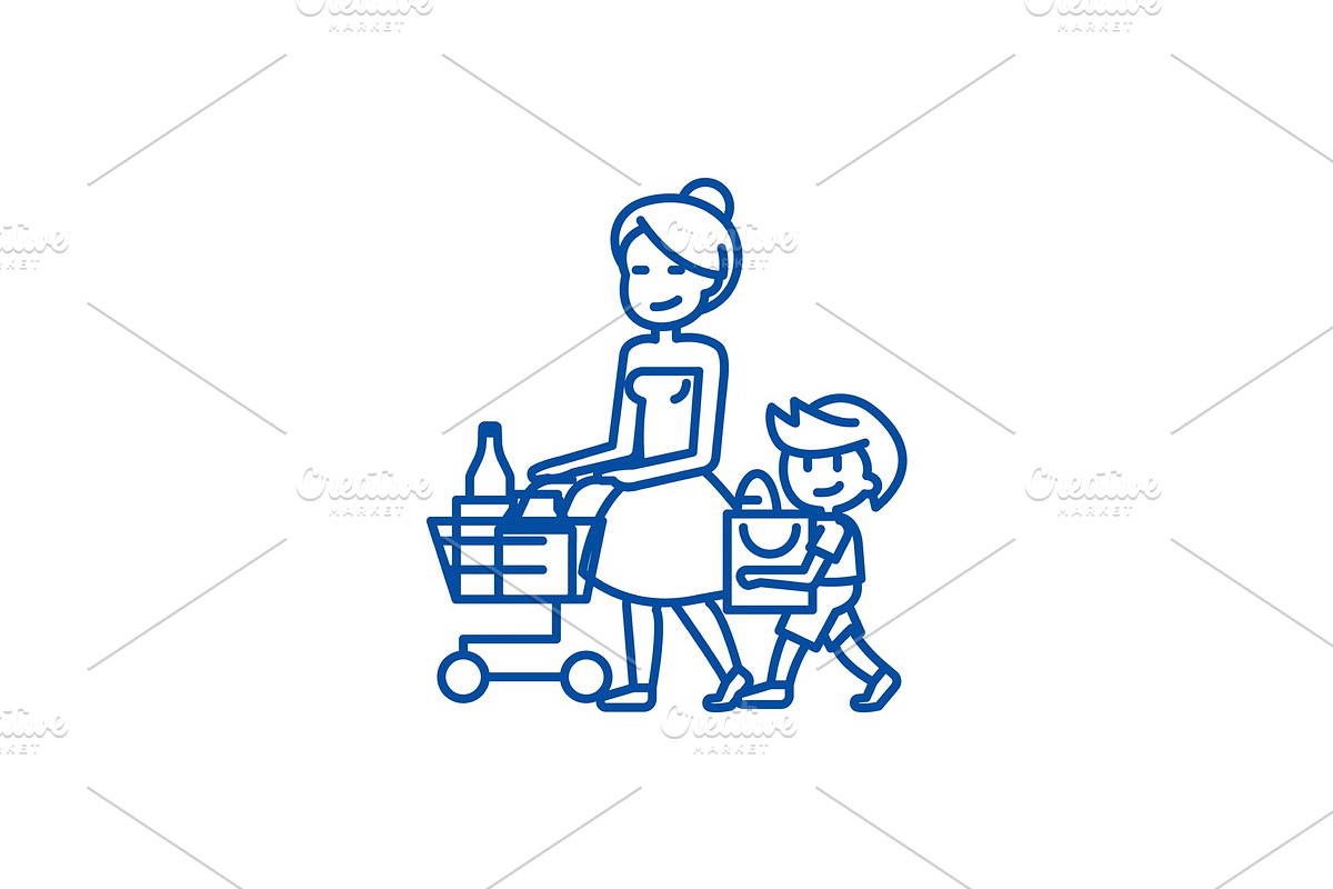 Shopping grocery,mother with son in Illustrations - product preview 8