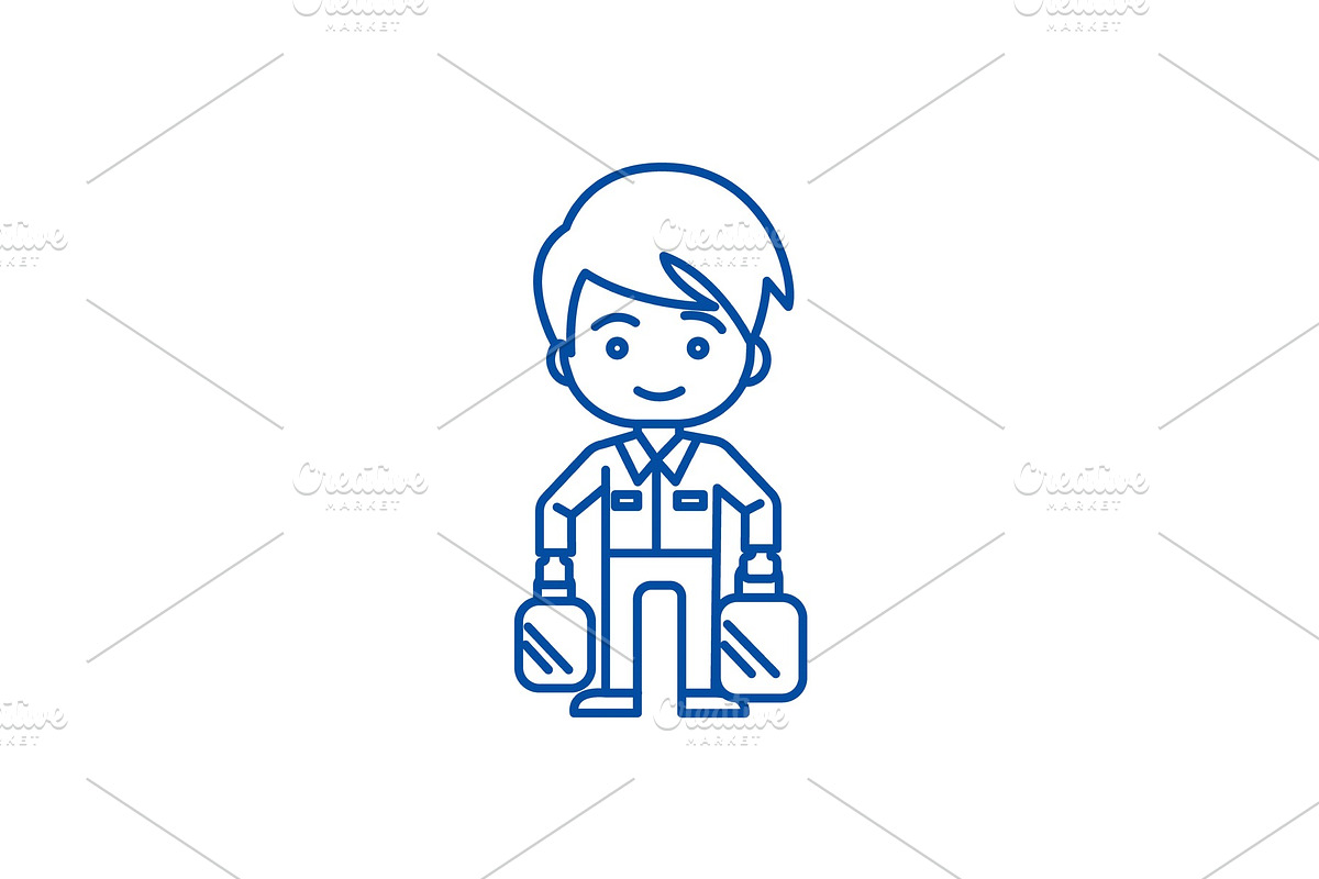 Shopping man taking bags line icon in Illustrations - product preview 8