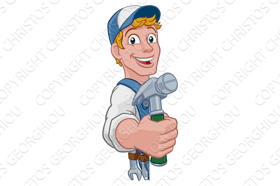 Handyman Hammer Cartoon Man DIY in Illustrations - product preview 8