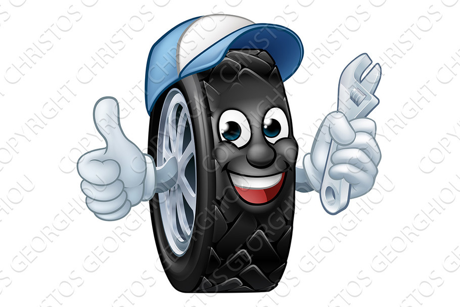 Tyre Cartoon Car Mechanic Service in Illustrations - product preview 8