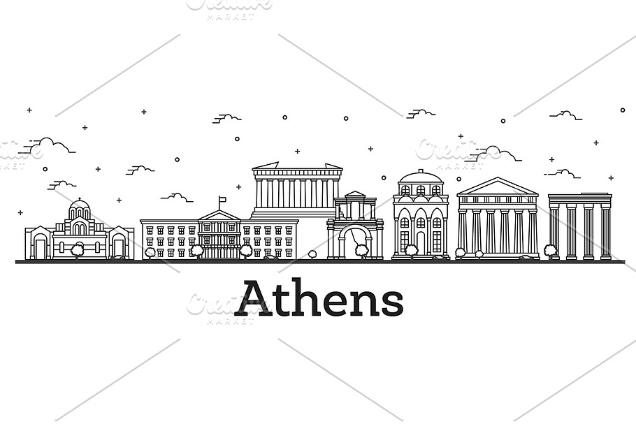Outline Athens Greece City Skyline in Illustrations - product preview 8