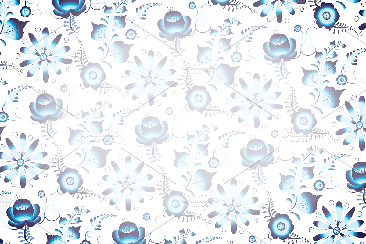 Blue russian gzhel national pattern in Illustrations - product preview 8