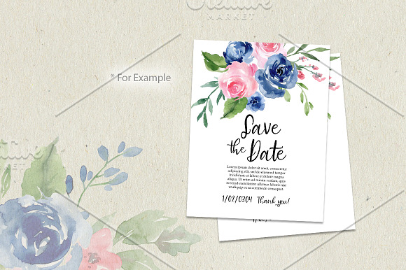 Watercolor Blue Pink Roses Flowers in Illustrations - product preview 3