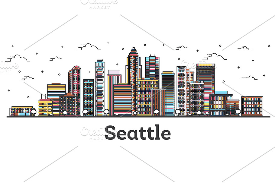 Outline Seattle Washington City in Illustrations - product preview 8