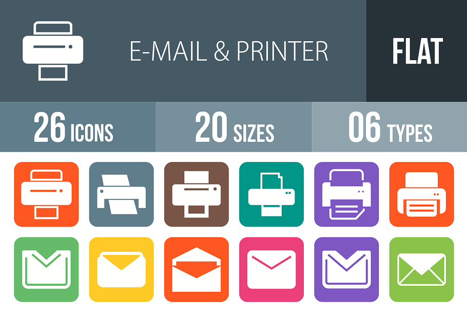 26 Email & Printer Flat Round Corner