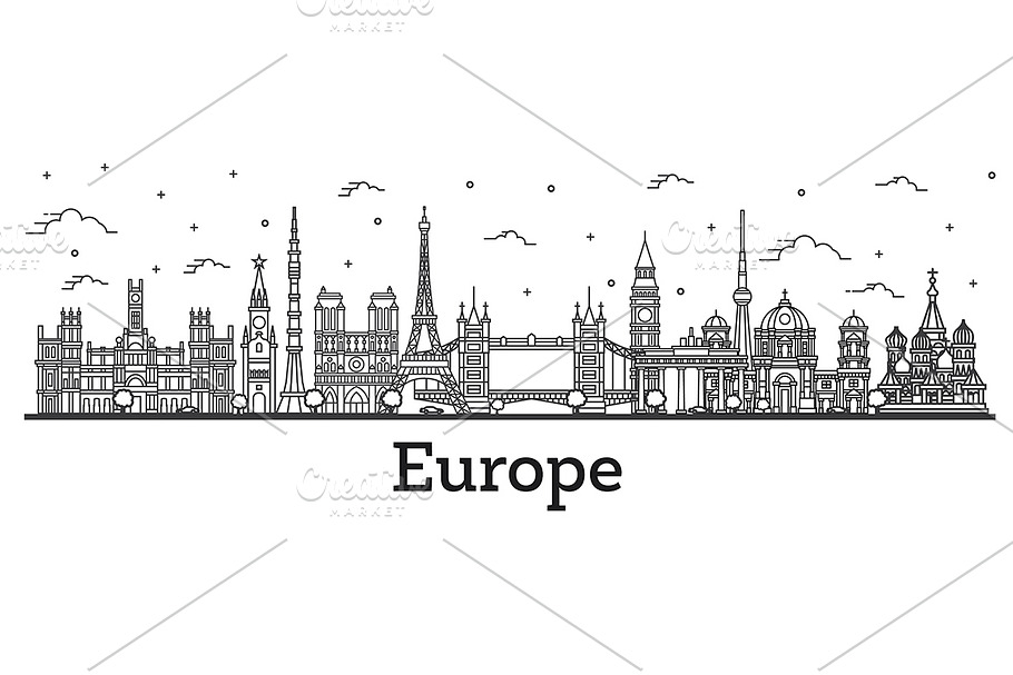 Outline Famous Landmarks in Europe. in Illustrations - product preview 8