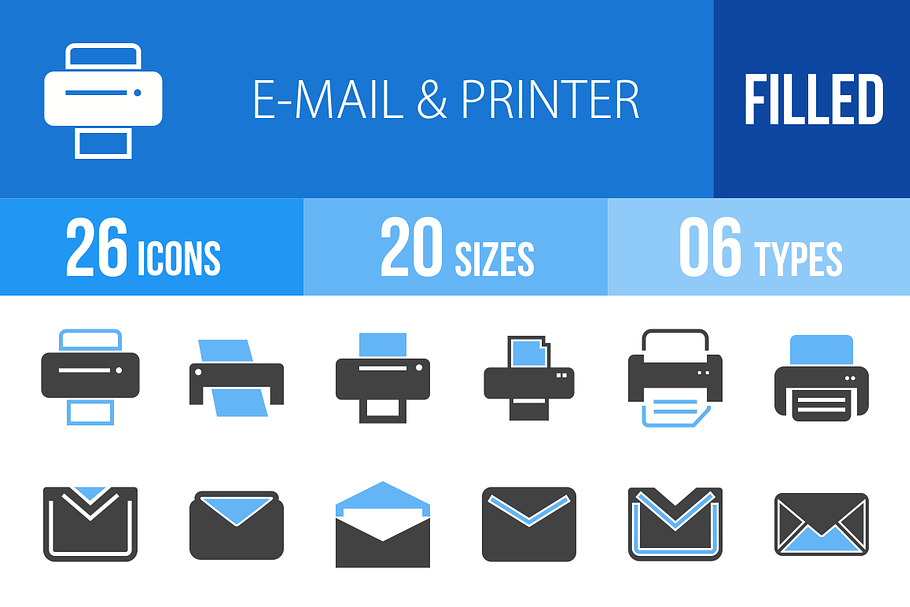 26 Email & Printer Blue&Black Icons