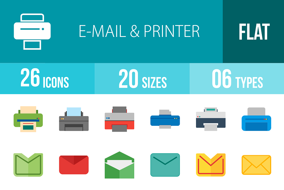 26 Email & Printer Flat Multicolor
