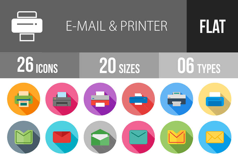 26 Email&Printer Flat Shadowed Icons