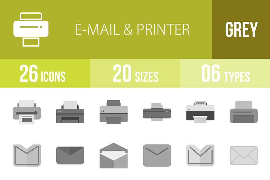 26 Email & Printer Greyscale Icons