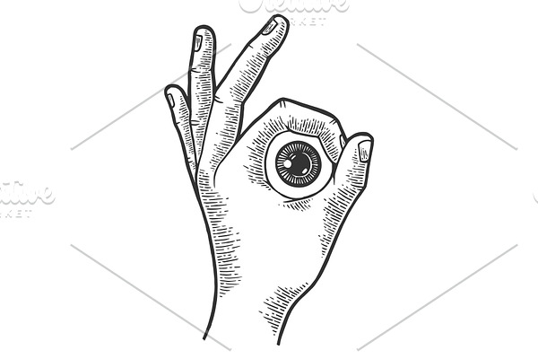 Eyeball in hand ok gesture sketch