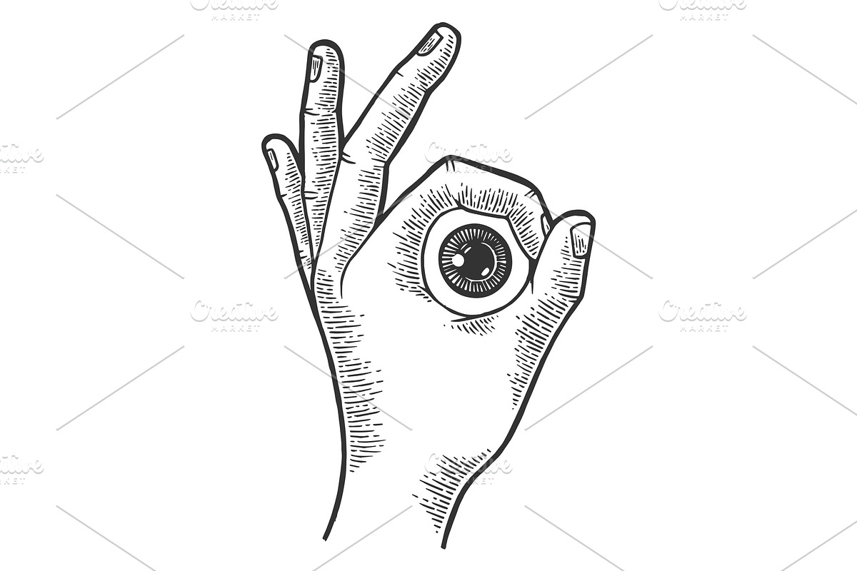 Eyeball in hand ok gesture sketch in Illustrations - product preview 8
