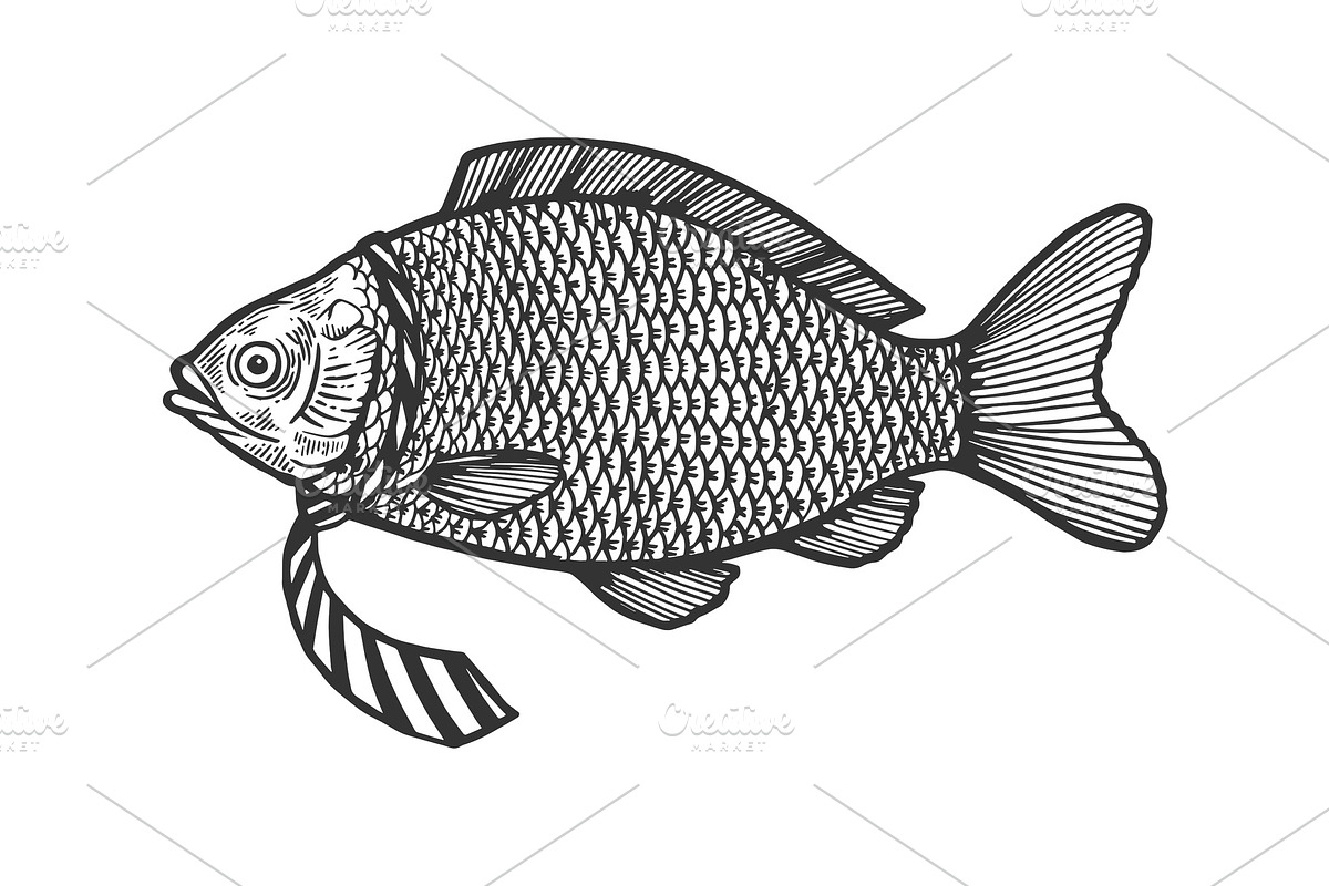 Fish in necktie sketch engraving in Illustrations - product preview 8