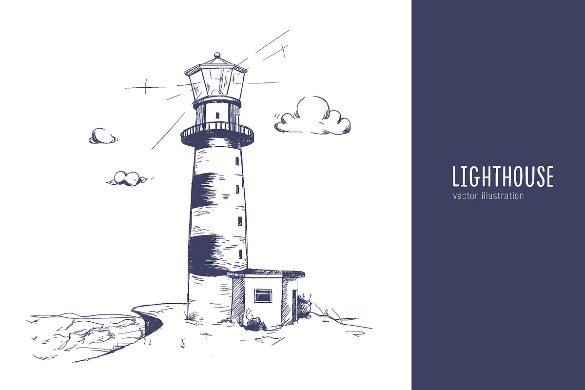 Lighthouse sketch illustration in Illustrations - product preview 8
