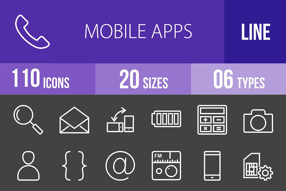 110 Mobile Apps Line Inverted Icons in Graphics - product preview 8