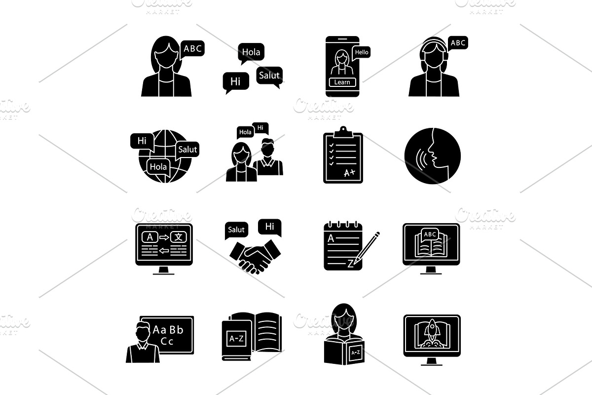 Foreign language learning icons set in Icons - product preview 8