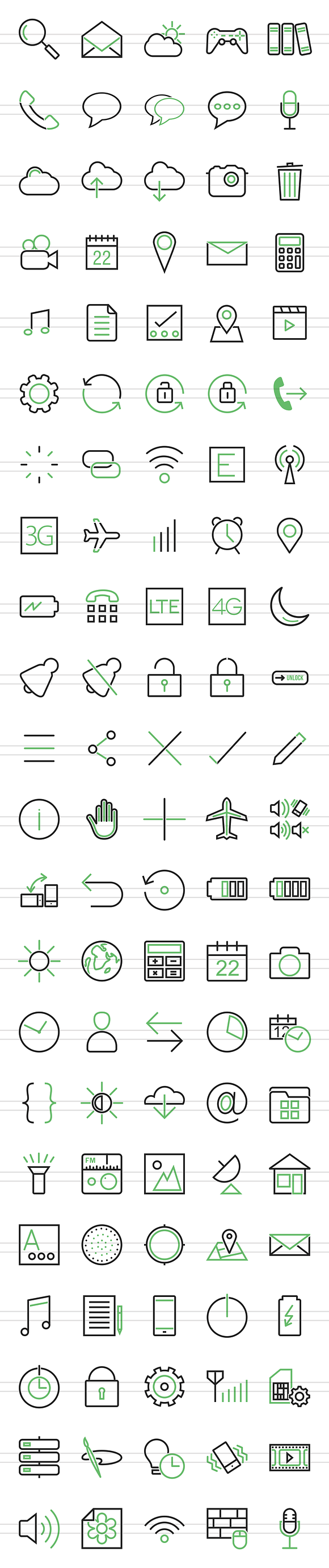 110 Mobile Apps Green & Black Icons in Graphics - product preview 1