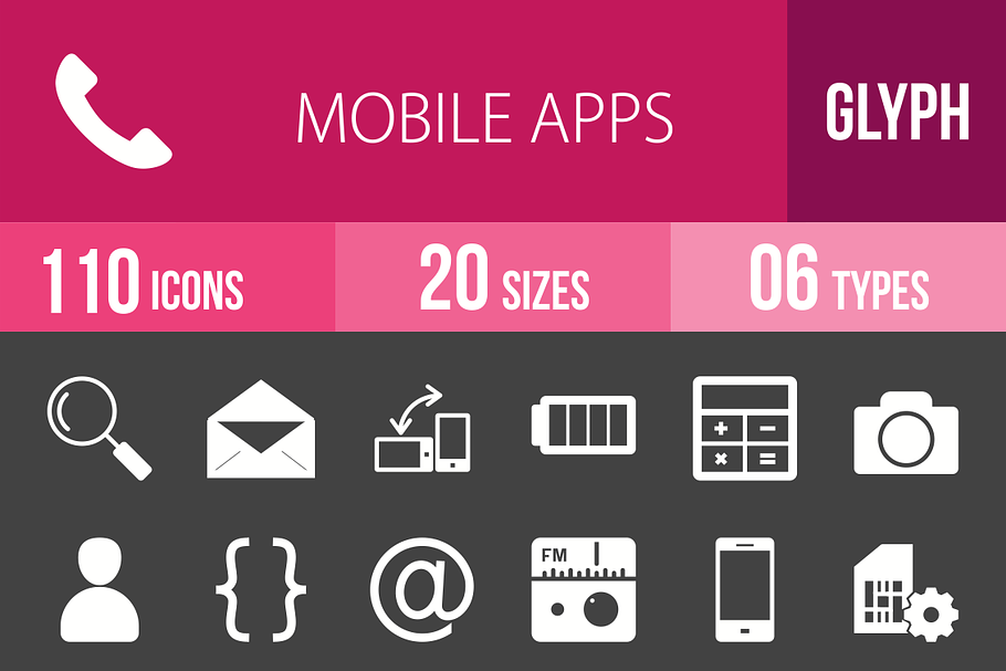 110 Mobile Apps Glyph Inverted Icons in Graphics - product preview 8