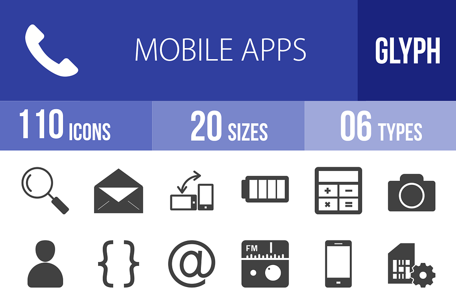 110 Mobile Apps Glyph Icons in Graphics - product preview 8