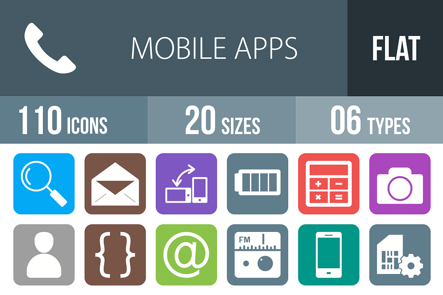 110 Mobile Apps Flat Round Corner in Icons - product preview 8