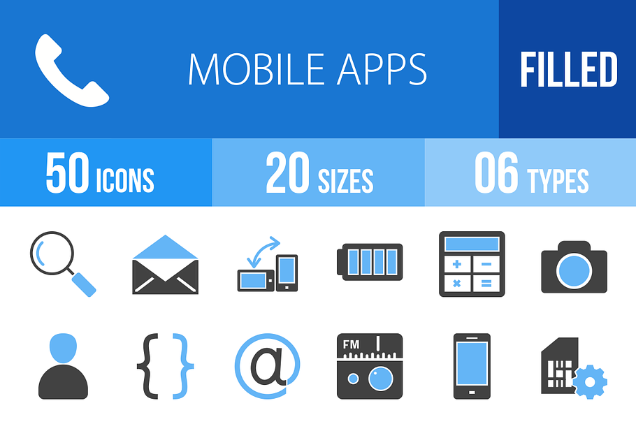 110 Mobile Apps Blue & Black Icons