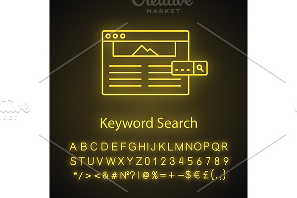 Keyword searching neon light icon