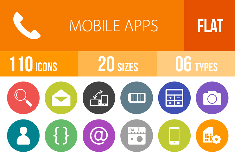 110 Mobile Apps Flat Round Icons