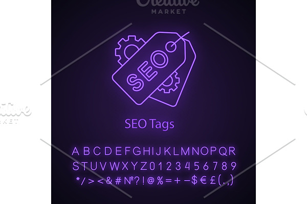 SEO tags neon light icon