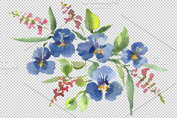 Bouquet Clear morning pink and blue in Illustrations - product preview 1
