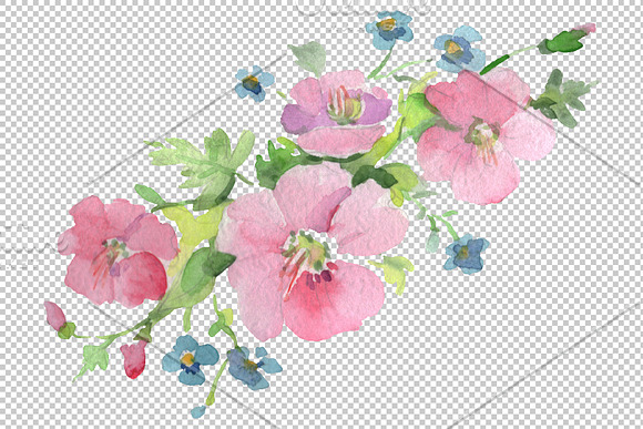 Bouquet Clear morning pink and blue in Illustrations - product preview 3