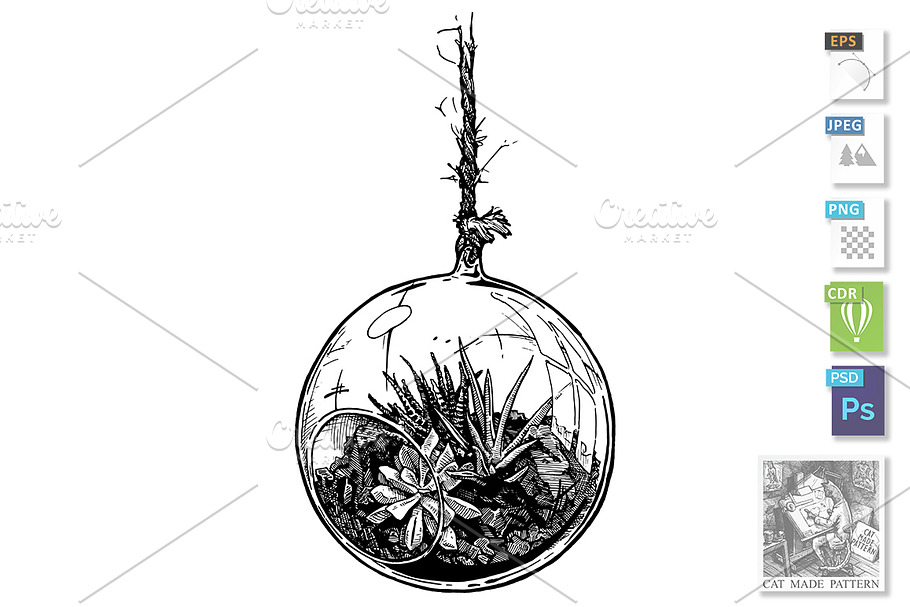 Glass ball vase with Floral in Illustrations - product preview 8