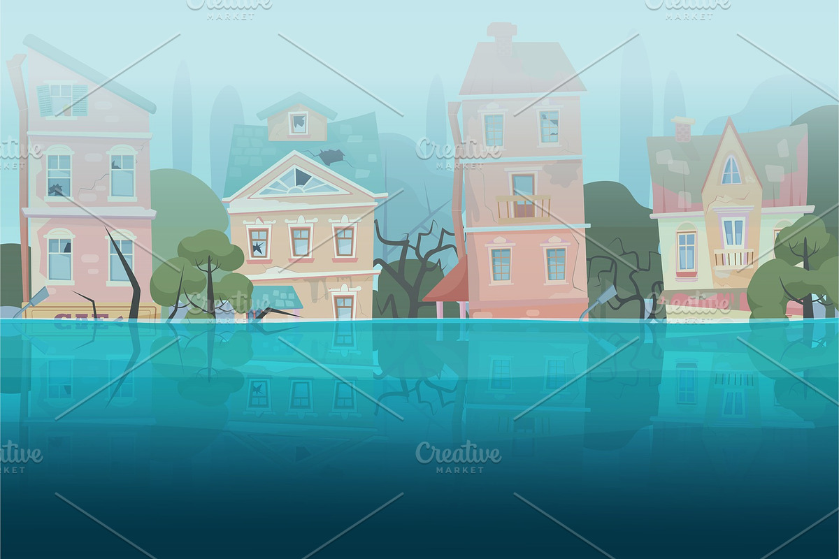 Natural disaster flood houses in Illustrations - product preview 8