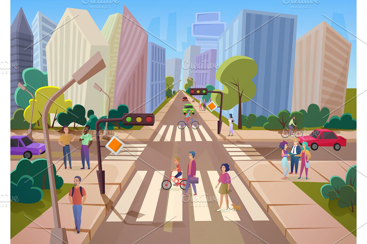 Crowd of people walking on city in Illustrations - product preview 8