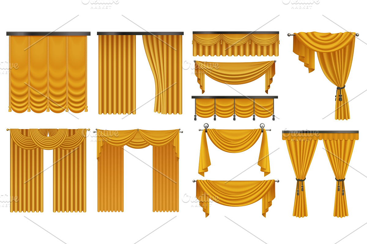 Golden luxury Curtains set in Objects - product preview 8