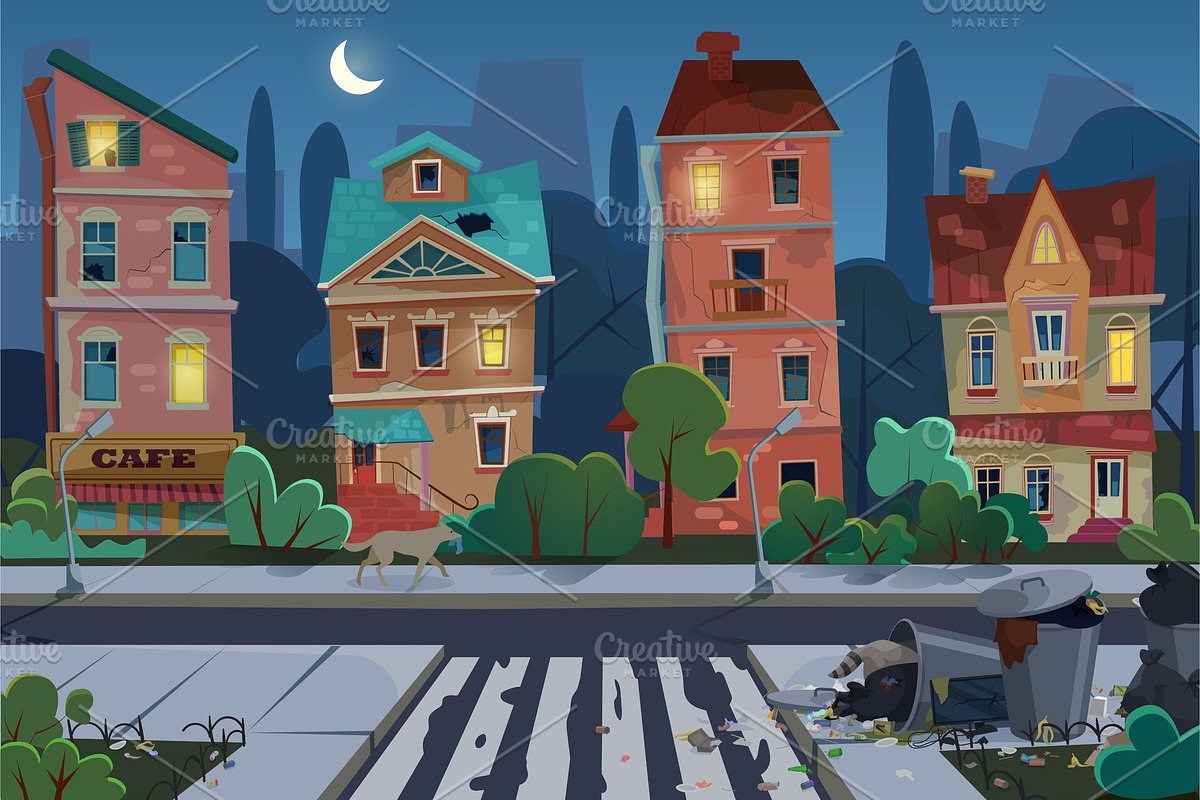Night dirty city street with rubbish in Illustrations - product preview 8