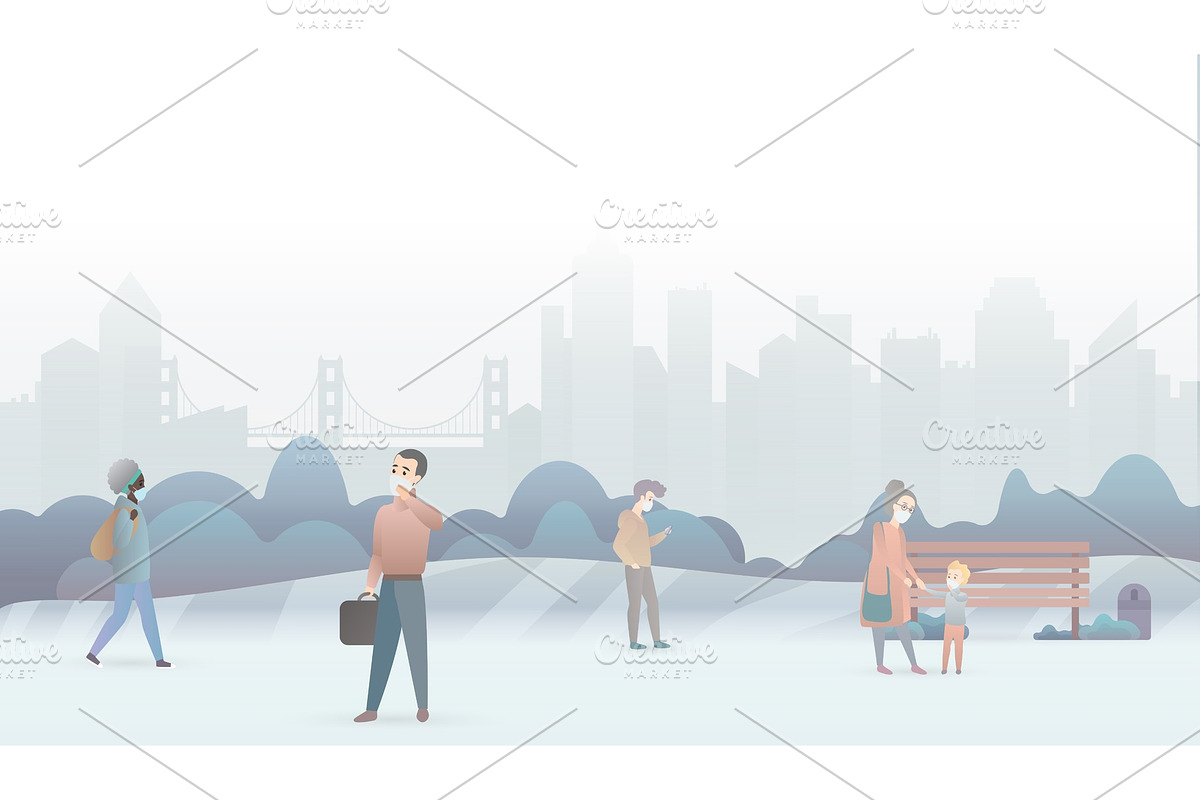 Air pollution industrial smog city in Illustrations - product preview 8