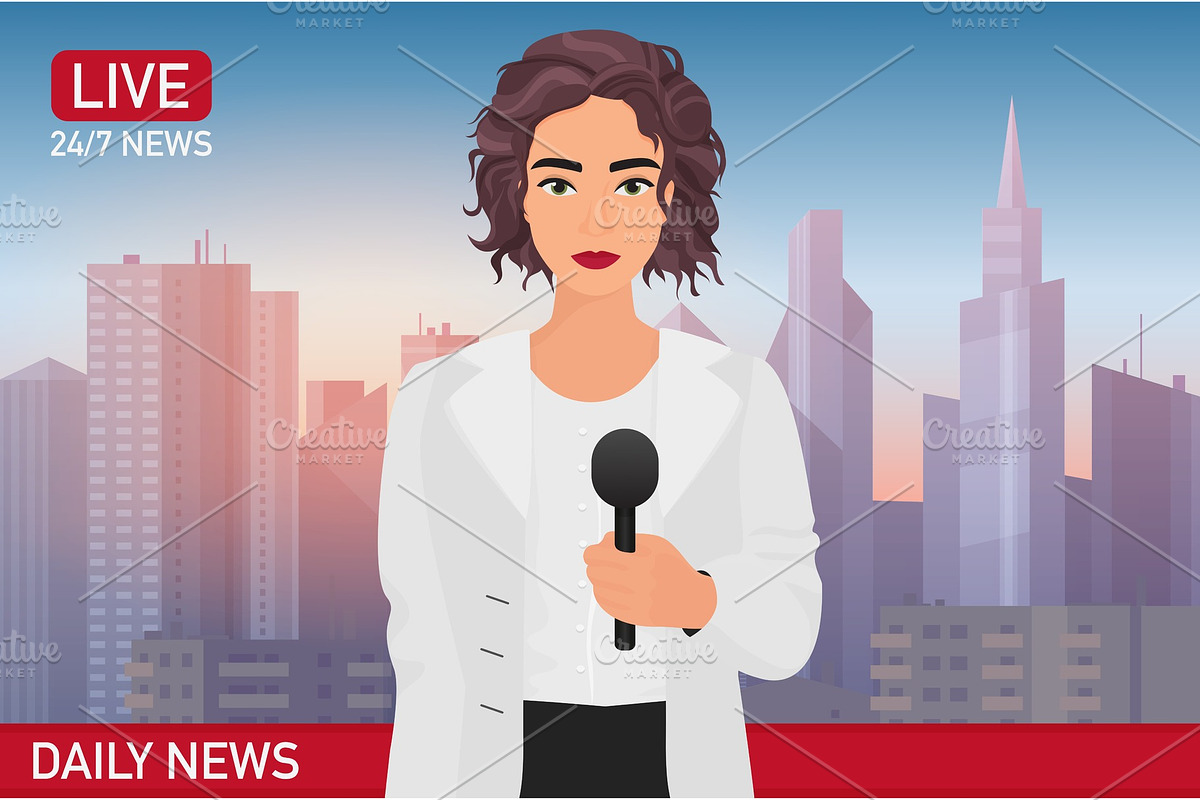 Newscaster woman reports news in Illustrations - product preview 8
